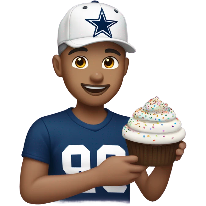 short hair white guy with a dallas cowboys hat enjoying a sprinkles cupcake  emoji