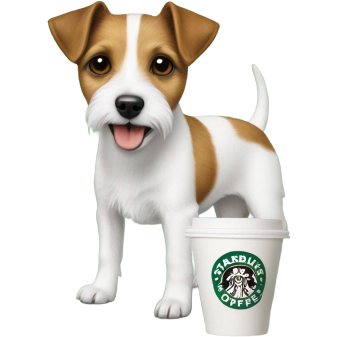 a parson Russell terrier with a pup cups from Starbucks  emoji