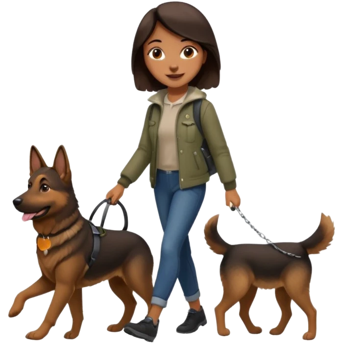 a girl with a brown dark hair, she's walking her dog is a german shepard emoji