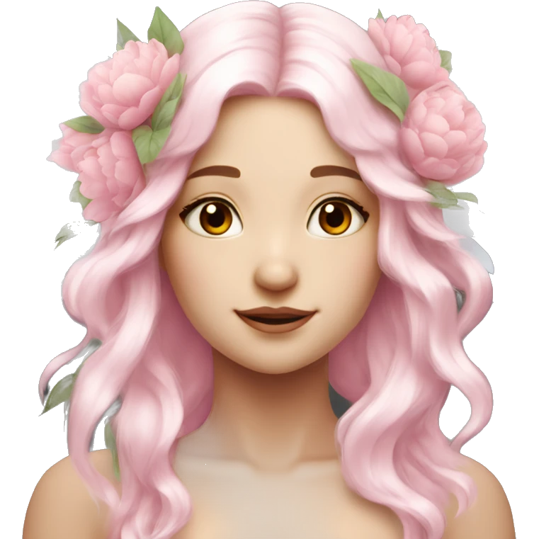 Beautiful, peony, fairy, white long, light pink hair, big wings, fair skin emoji