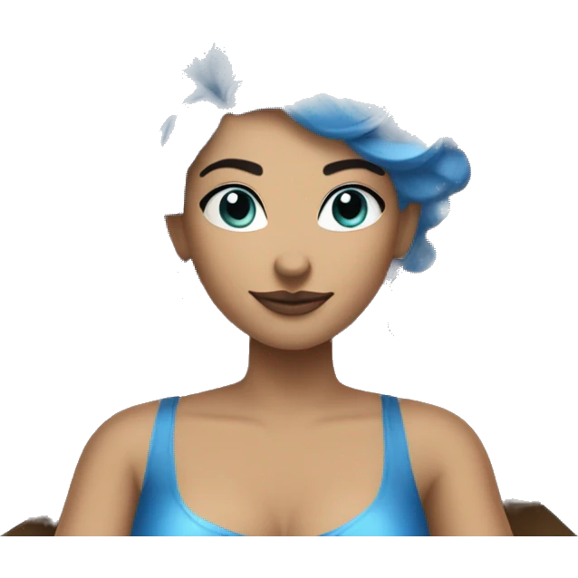 Someone with blue hair, blue nail polish, blue eyes and sits on a royal throne with a blue crown on her head and has a hairstyle emoji