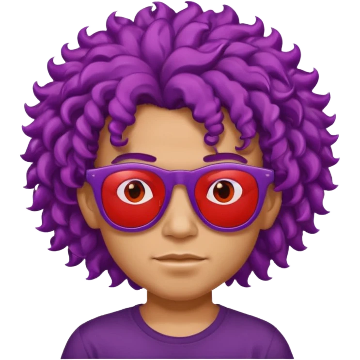 purple haired, curly big haired mexican boy with red sunglassess, vrey cool emoji