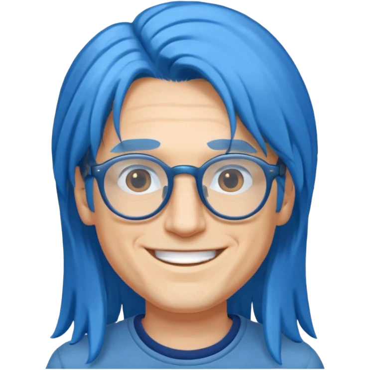 male, long blue hair, glasses emoji