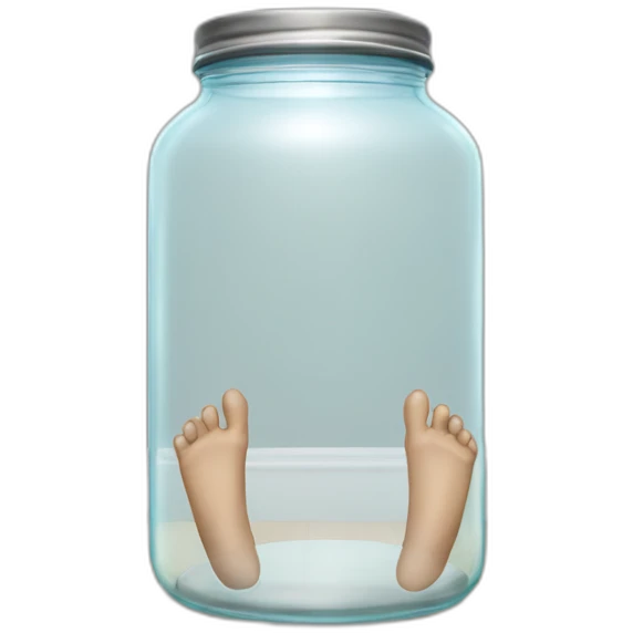 human legs standing on the floor with an empty transparent jar between them,outside,to the left and to the right,front view emoji