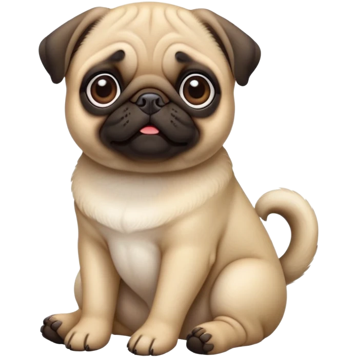detailed-[cute pug]-realistic-full-body-sitting-emoji,-tail-resting-loosely-beside-its-paws,-head-tilted-dramatically, -sleek-fur,-simplified-yet-realistic-focused-features,-highly-detailed,-glowing-with-an-almost-sarcastic-glow emoji