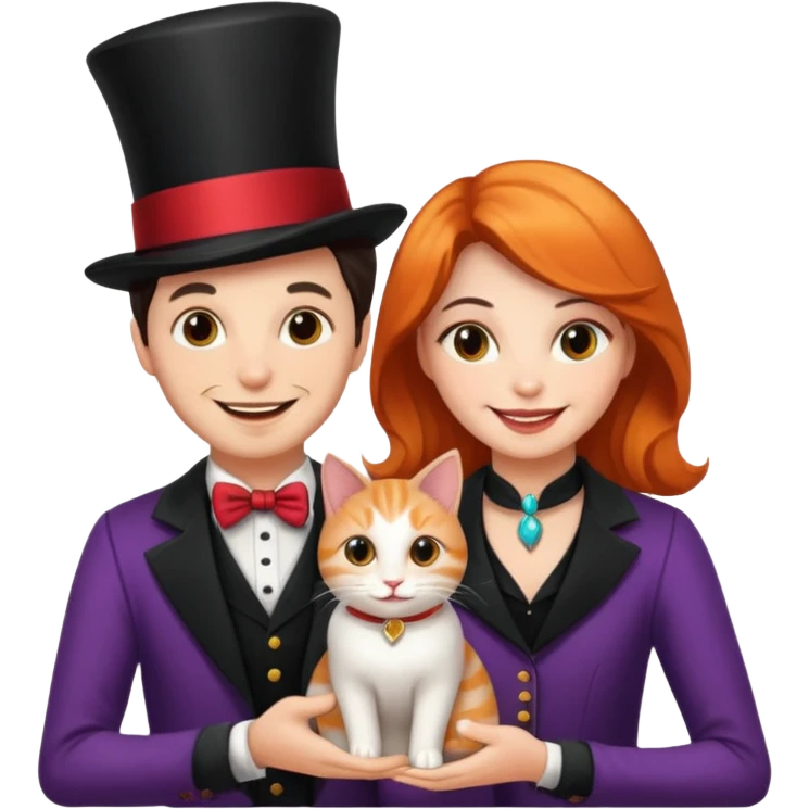 magician couple and their pet cat emoji