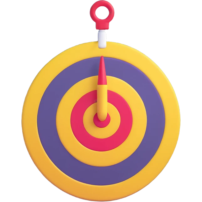 monthly calendar page with 3D target emoji bullseye overlay clean and simple emoji