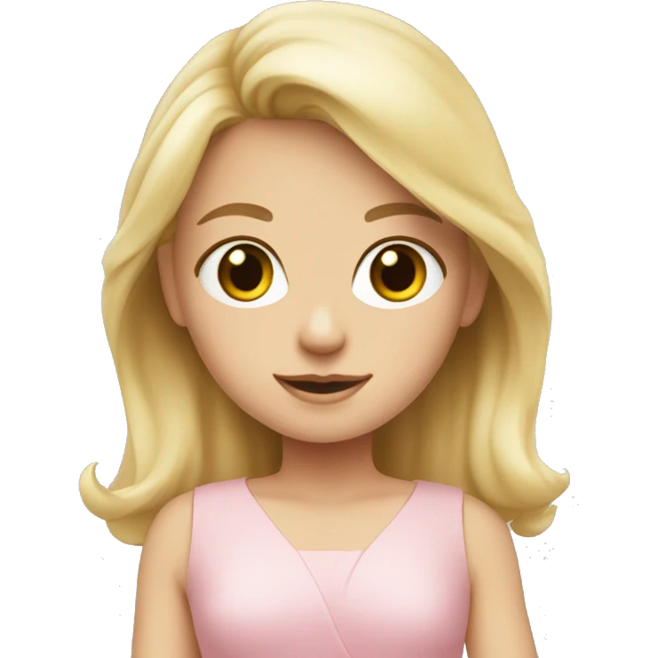 blonde girl, hazel eyes with a beautiful soft pink dress o  emoji
