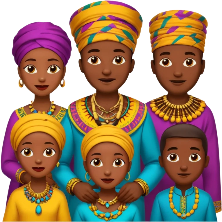 African parents in vibrant traditional African attires, expressive faces, emoji style emoji