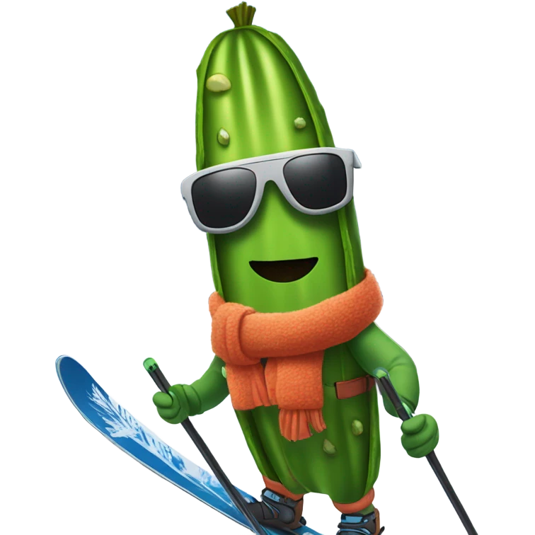 Pickle wearing sunglasses skiing down a mountain emoji