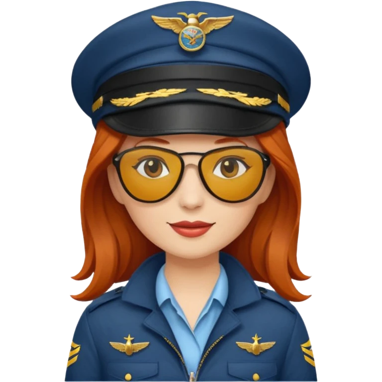 pilote d'avion femme rousse avec sunglasses et chapeau de pilote emoji