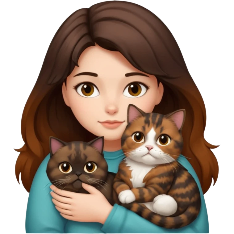 brunette girl snuggling a tortoiseshell Persian cat emoji