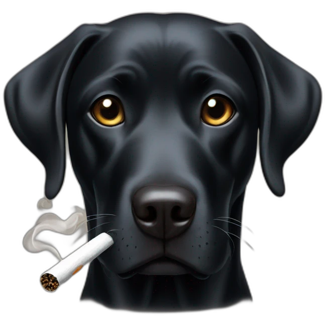 A smoking black labrador emoji
