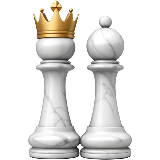 white plastic chess pieces, king, white, marble emoji