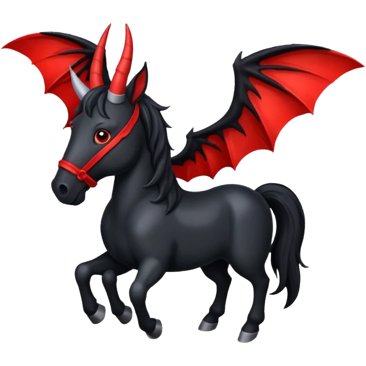 black horse with horns and red bat wings emoji