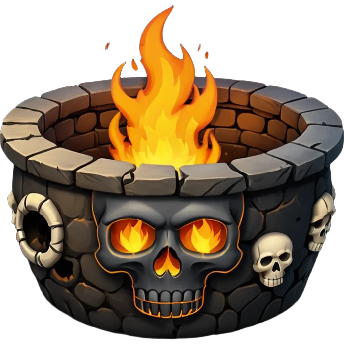 A circular pit (looking top down) with fire and skulls inside, in a dark and gritty style like your bleeding skull art emoji