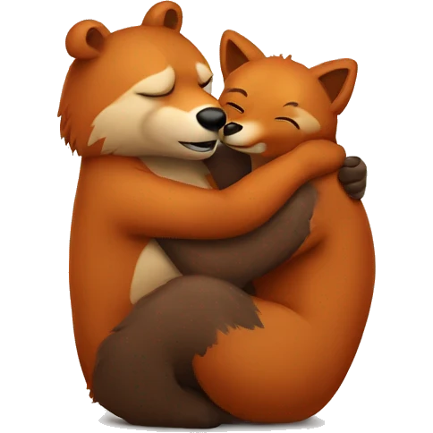 Big brown bear hugging a female red fox emoji