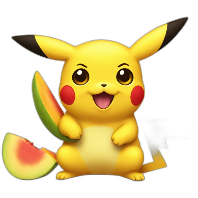 Pikachu eating a mango emoji