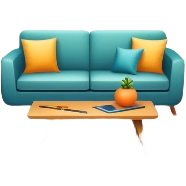 Icon for Interior Design: a modern room layout with furniture, plants, and decor items, with a color palette and design tools like a ruler and measuring tape. The icon should represent creativity, space planning, and aesthetic design. Transparent background. emoji