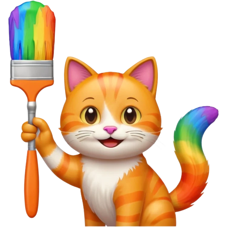 happy cat waving a giant rainbow paintbrush, playful, emoji style emoji