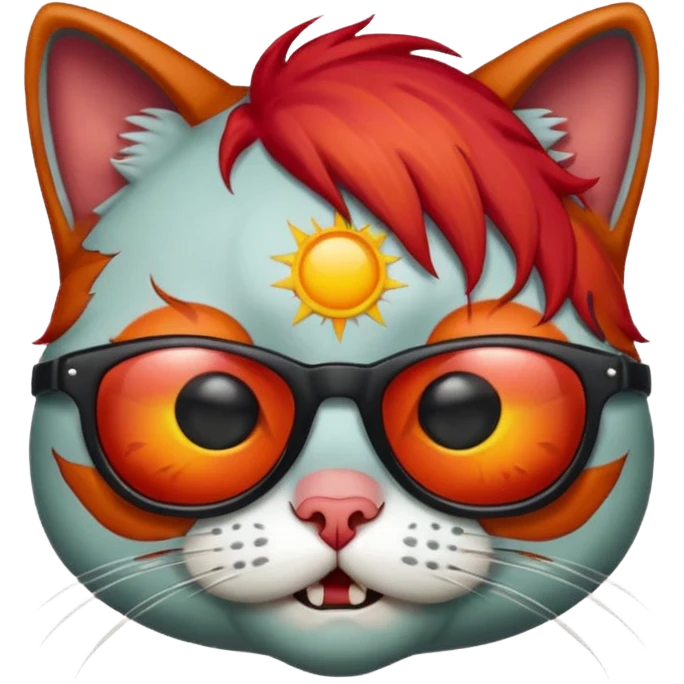Zombie cat with red hair and sun glasses face emoji