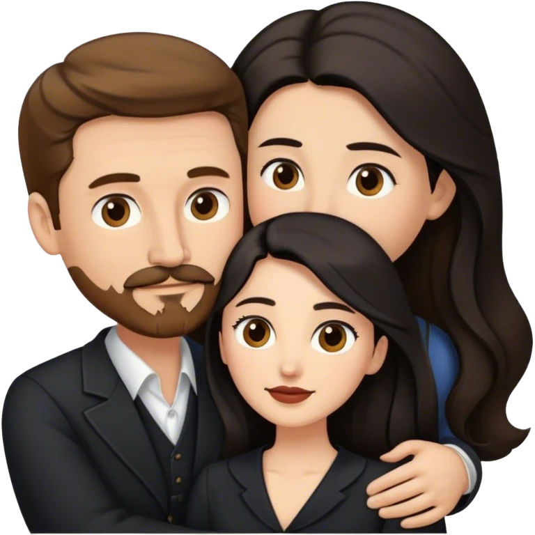 tall white man with brown hair goatee mustache embracing a pale woman with long black hair, wearing elegant clothing emoji