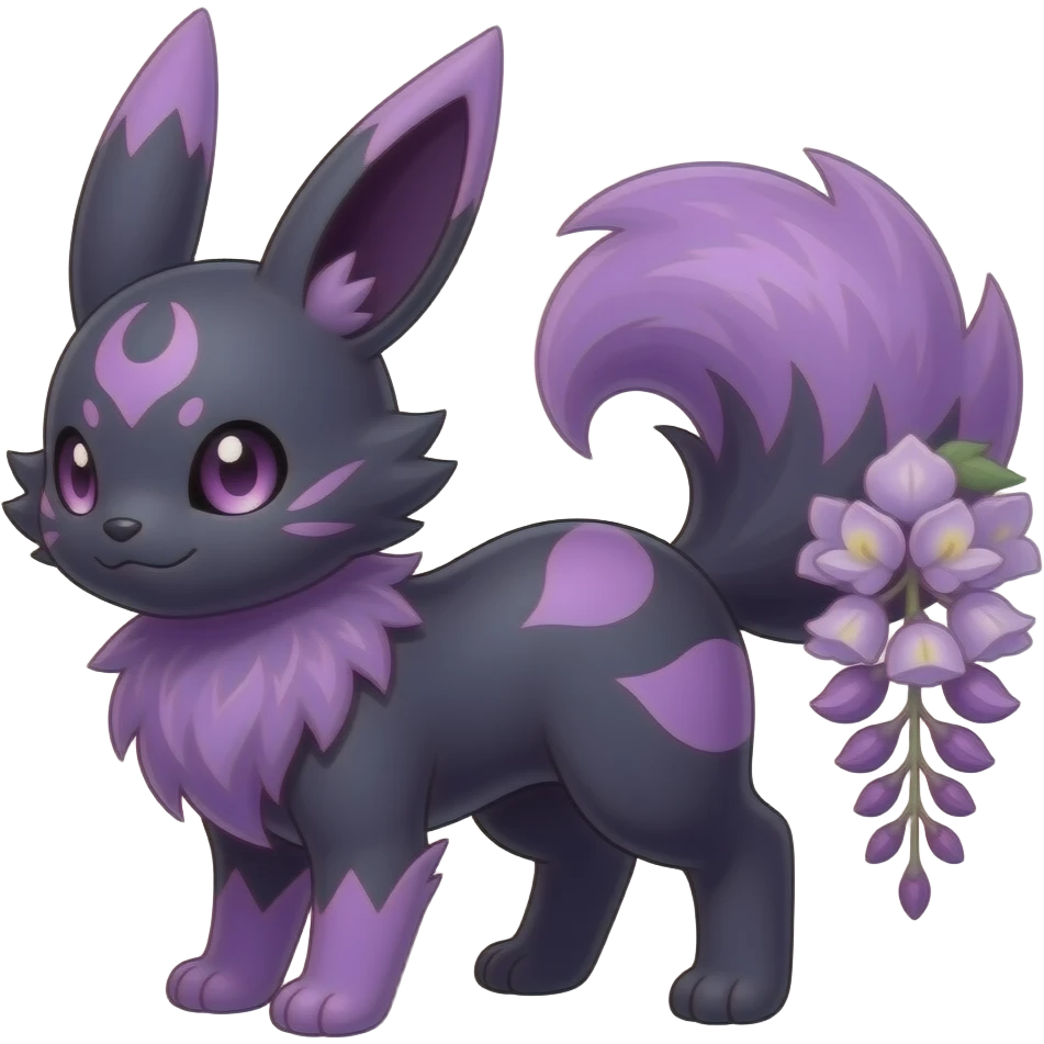 Realistic randomly patterned shiny Wisteria-Thistle-Violet-colored Demonic Furret-Sylveon-Absol-Pokémon-Fakémon-hybrid emoji