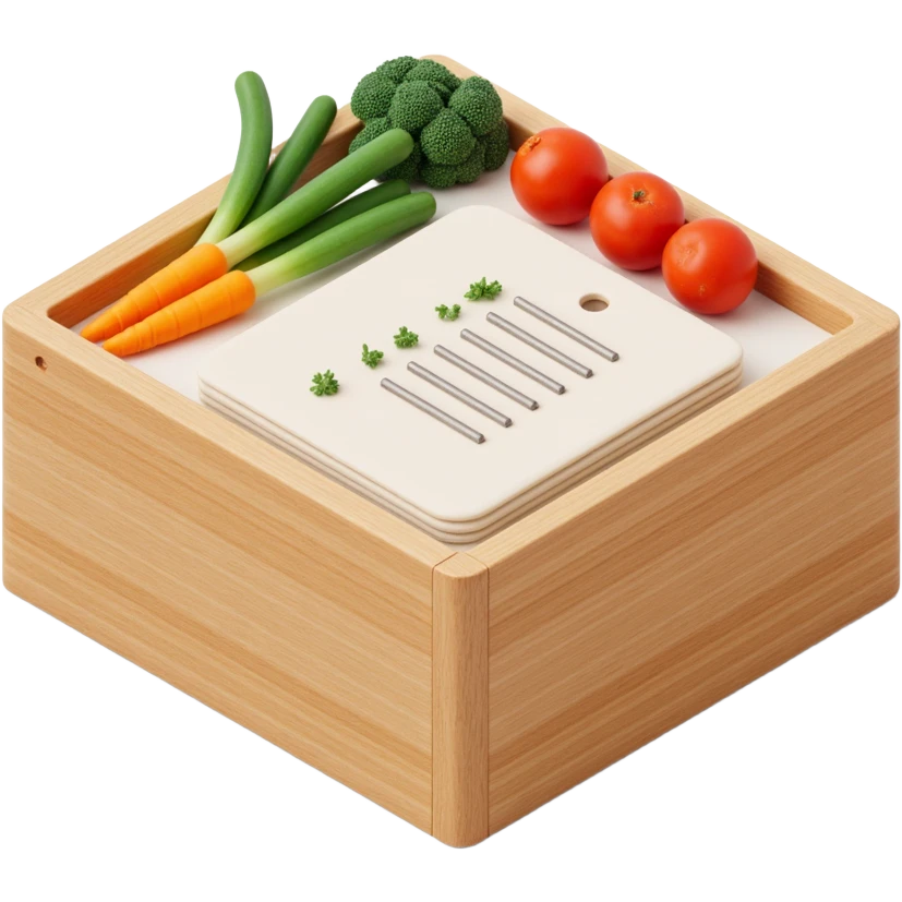 Ingredients on teh wooden cutting board Around a List(without text)  emoji