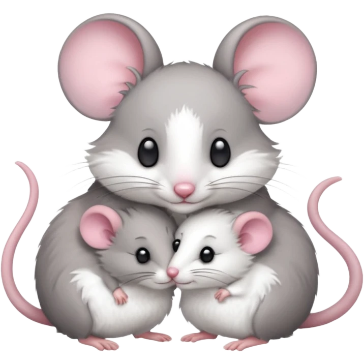 a gray mouse and a white mouse hugging emoji