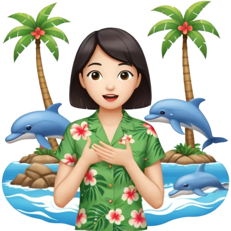 들뜬 표정의 20대 한국 여자, 여름 옷차림, 두 손으로 입을 감싸 “괌 가자~” 외치는 포즈. 민트색 배경, 밝고 유쾌한 광고 포스터 느낌,

옷이 더 하와이안 셔츠였음 좋겠어

멀리 있는 사람을 부르는 것처럼 

배경이 바다였음 좋겠어 약간 야자수랑 돌핀도 있고

멀~리 있는 사람을 부르는 손! emoji