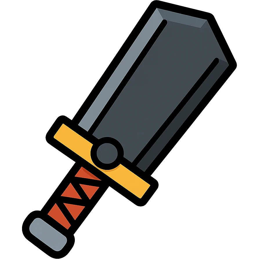 a massive, rugged sword reminiscent of Berserk, dark gritty look, fantasy icon emoji