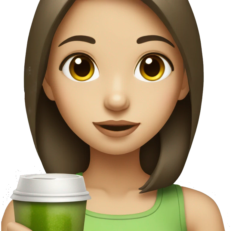 Girl with brown hair drinking matcha emoji