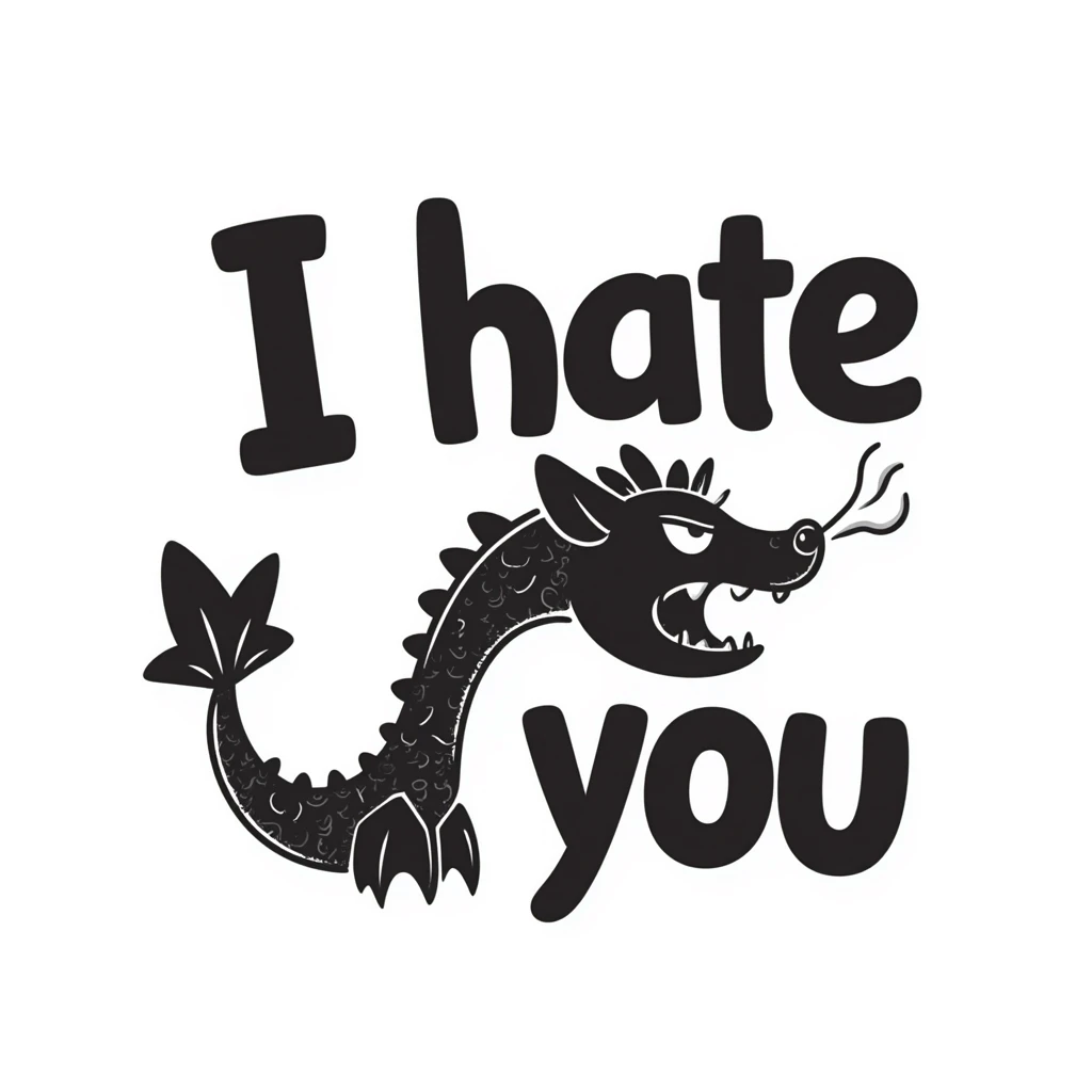 Angry dragon with the text "I hate you" emoji
