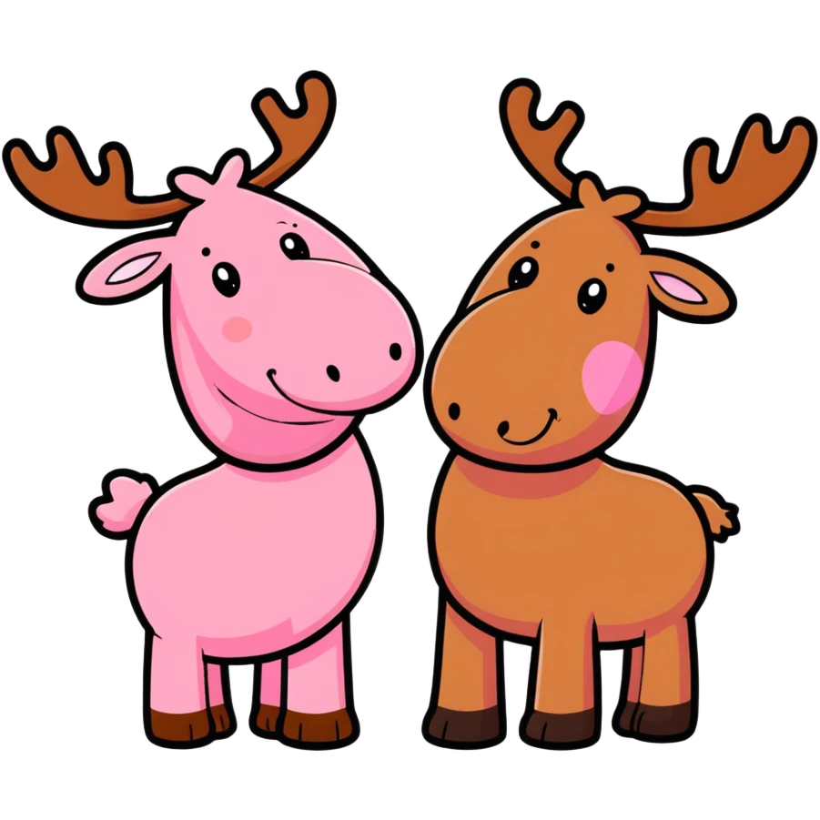 Pink moose and brown moose in love emoji
