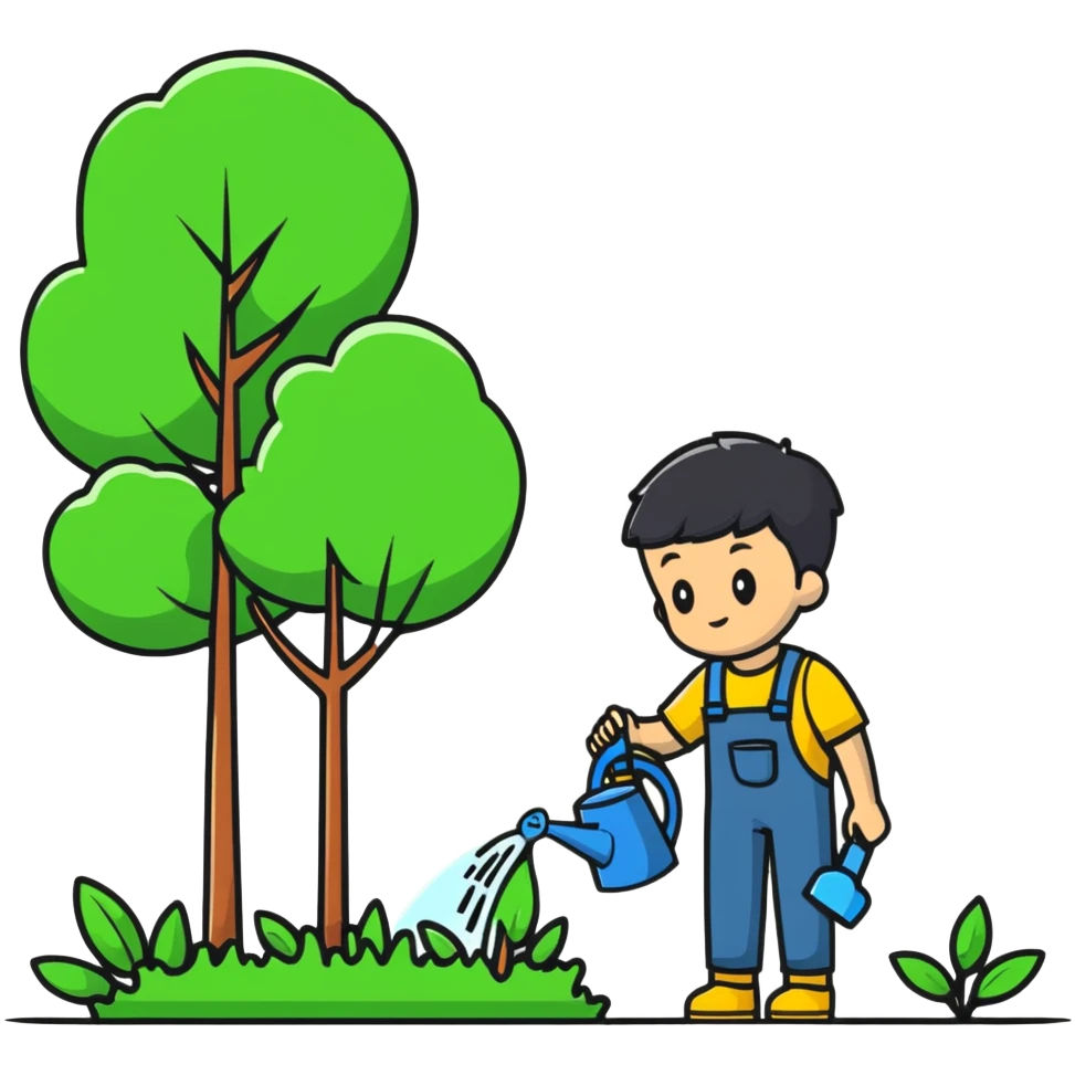 18 year old boy watering a tree emoji