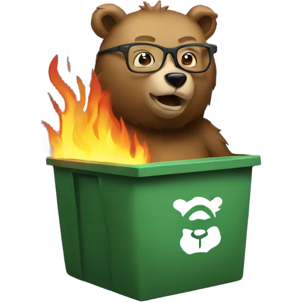 Bear with glasses in a dumpster on fire emoji