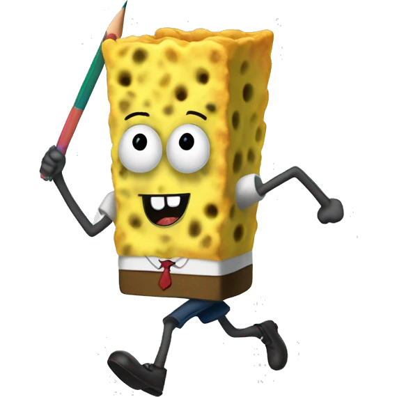 Doodlebob squarepants running with pencil emoji