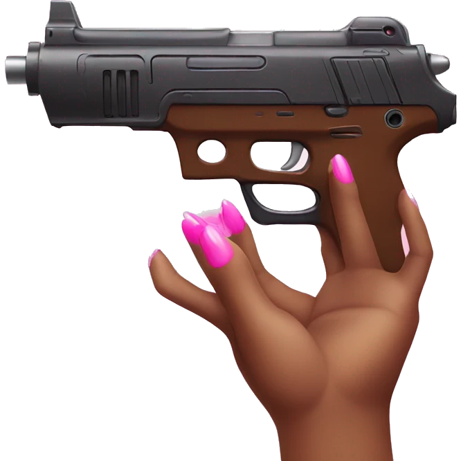 brown hand with pink nails holding large scary dark nerf gun emoji