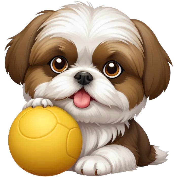 Shih Tzu con una pelota amarilla con una cara de pato emoji