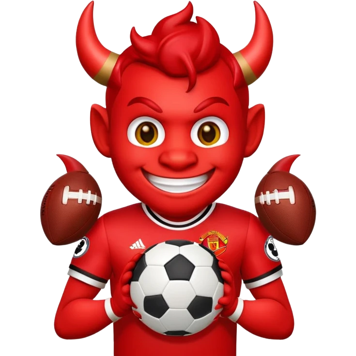 Manchester United themed emoji, red devil mascot holding a football emoji