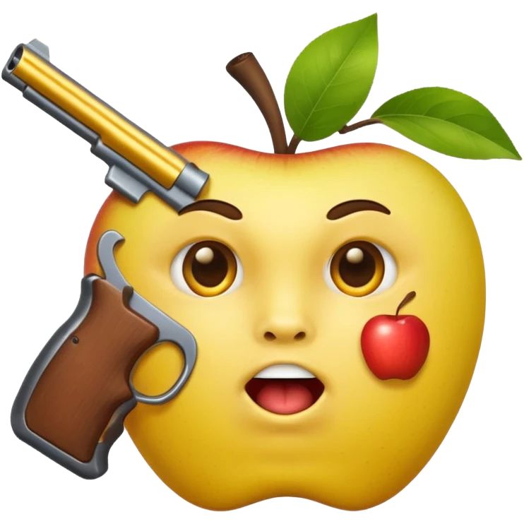 Hazme una carita redonda  amarilla de Apple con una pistola dentro de la boca emoji