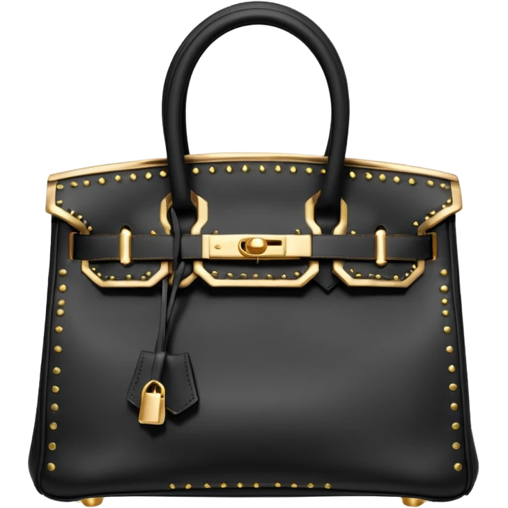 balck birkin with gold stitching bag emoji