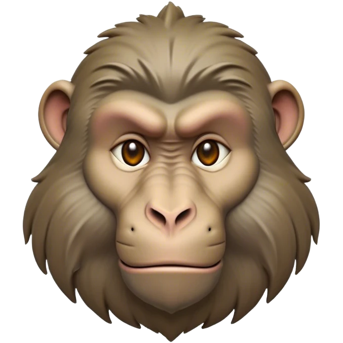 Cinematic Realistic Noble Baboon Portrait Emoji, Poised and commanding, with a robust, muscular build and a richly textured face marked by prominent brows, a powerful jawline, and deep, soulful eyes rendered in natural earthy tones, high shine, intelligent and bold, styled with an air of wild majesty, focused and attentive, soft glowing outline, capturing the essence of a watchful and confident baboon that exudes raw, regal power! emoji