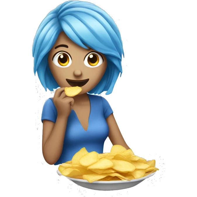 blue hair white skin woman eating chips  emoji