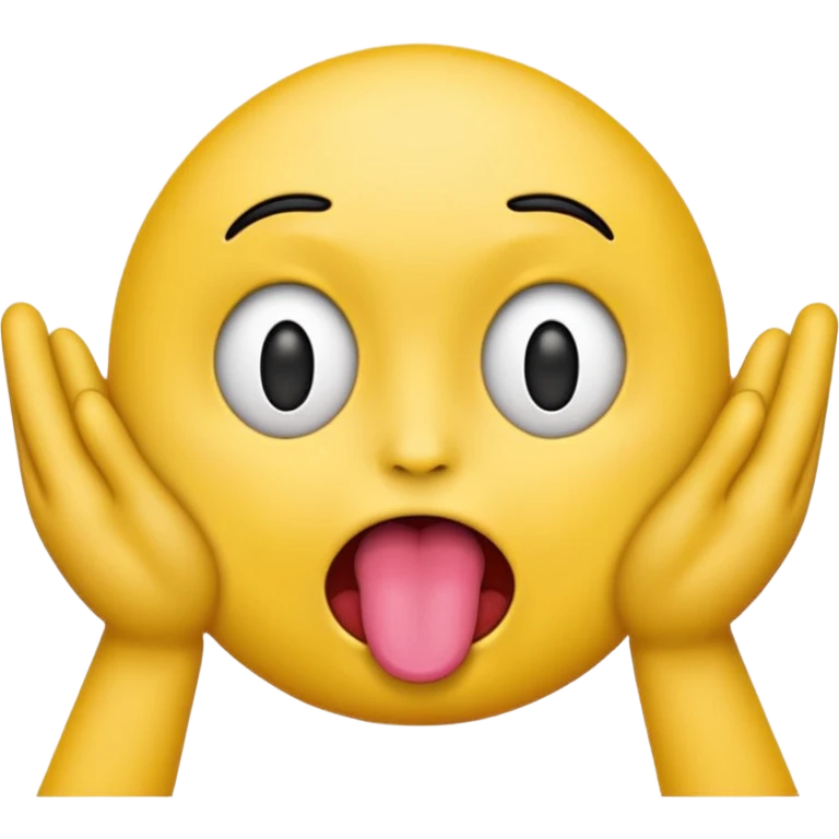 emoji face with a tongue sticking out and two hands on the sides emoji