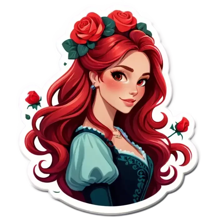 Realistic european woman with long red ombré  hair with roses in hair emoji
