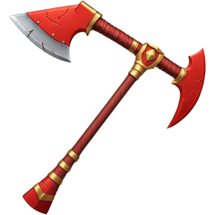 Ares battle axe object icon, ancient Greek war god axe, double-bladed heavy axe, red and gold metal, battle-worn scratches, glowing red accents, 3D cartoon, mobile game icon style, centered, clean background, soft shadow, no text, no watermark

 emoji
