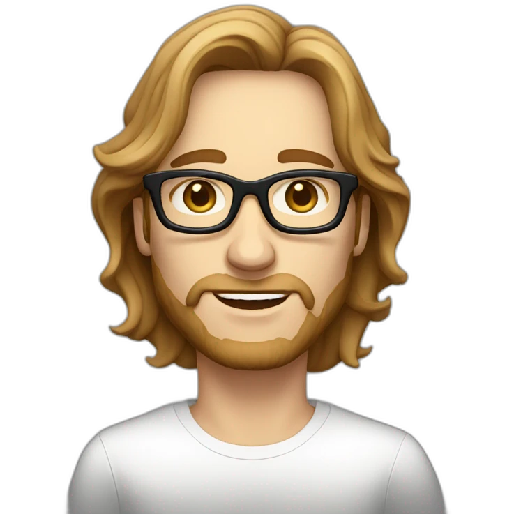 male caucausian designer with long brown hair and black rimmed glasses emoji