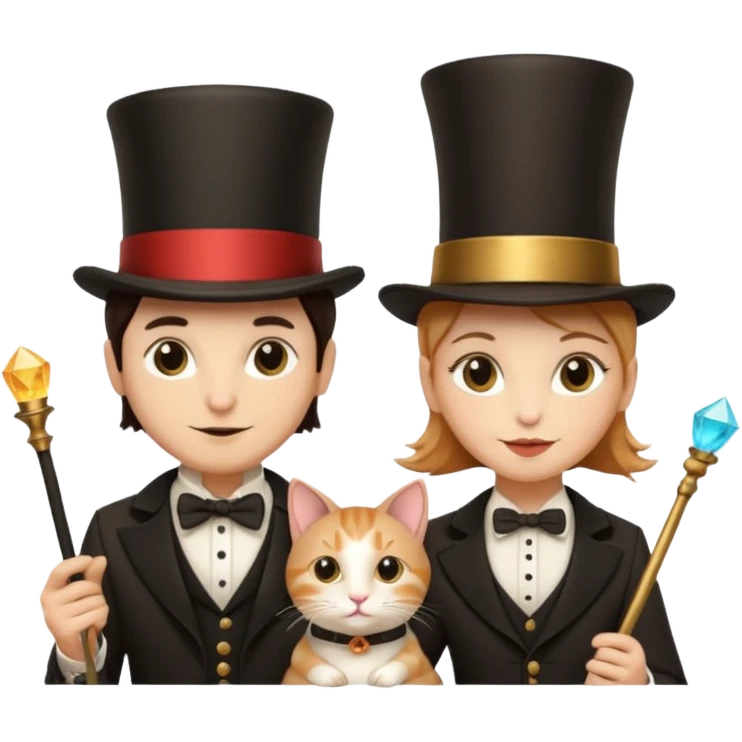 magician couple and their pet cat emoji