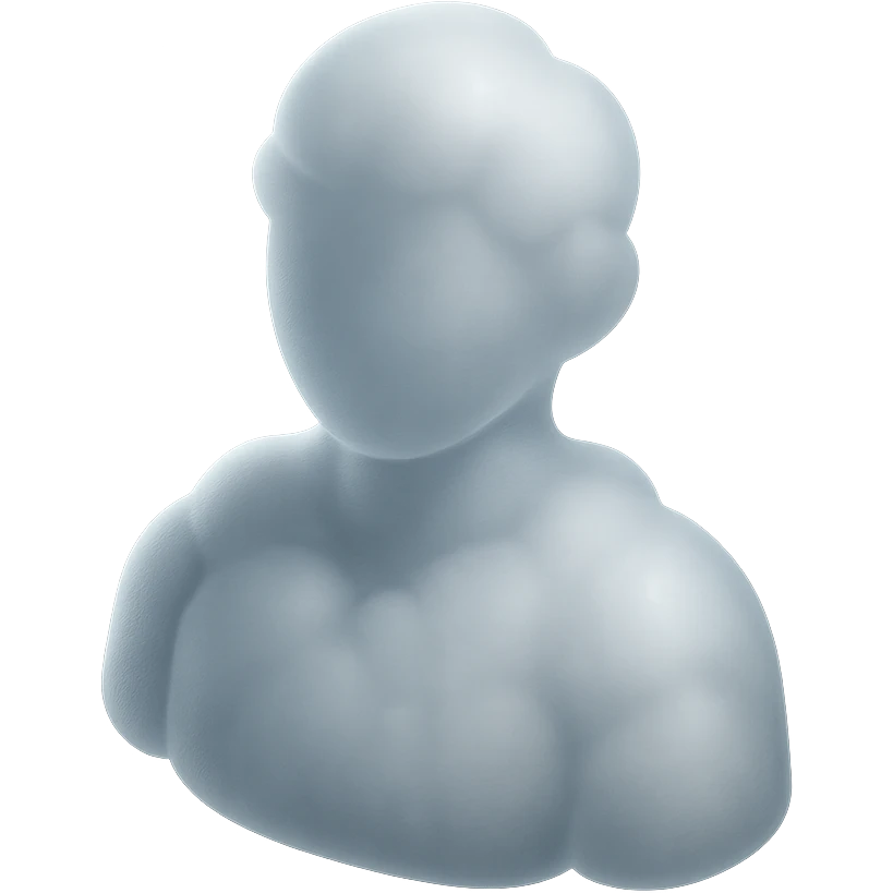 shoulder-up person fully made of white fluffy convex clouds, matte glass style emoji